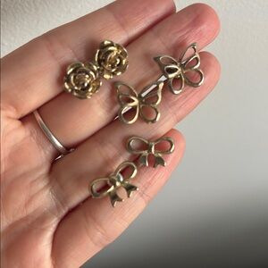 3 sets of stud earrings  rose bows and butterfly